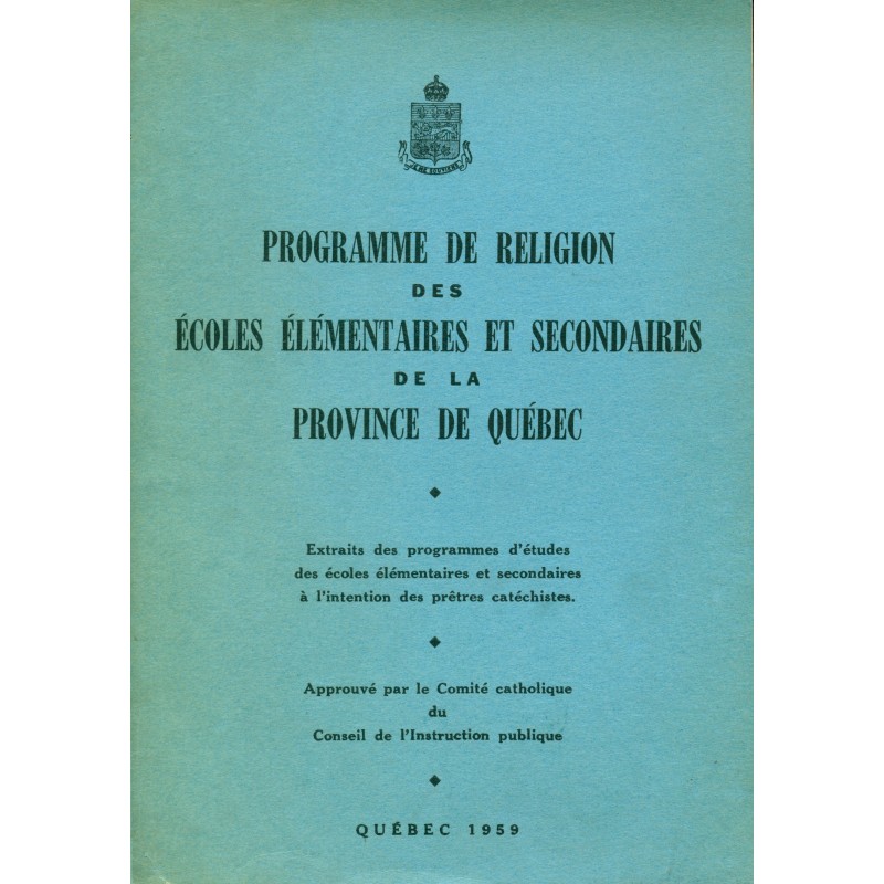 Programme de religion des écoles élémentaires et secondaires de la province de Québec 