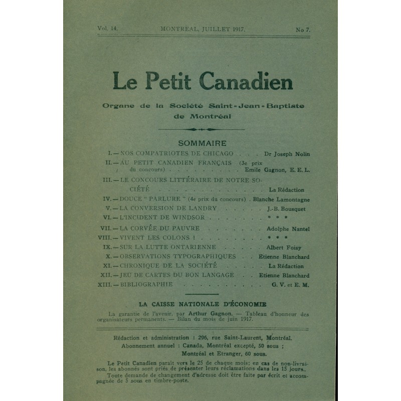 Le Petit Canadien - Volume 14 - Juillet 1917 - Numéro 7 