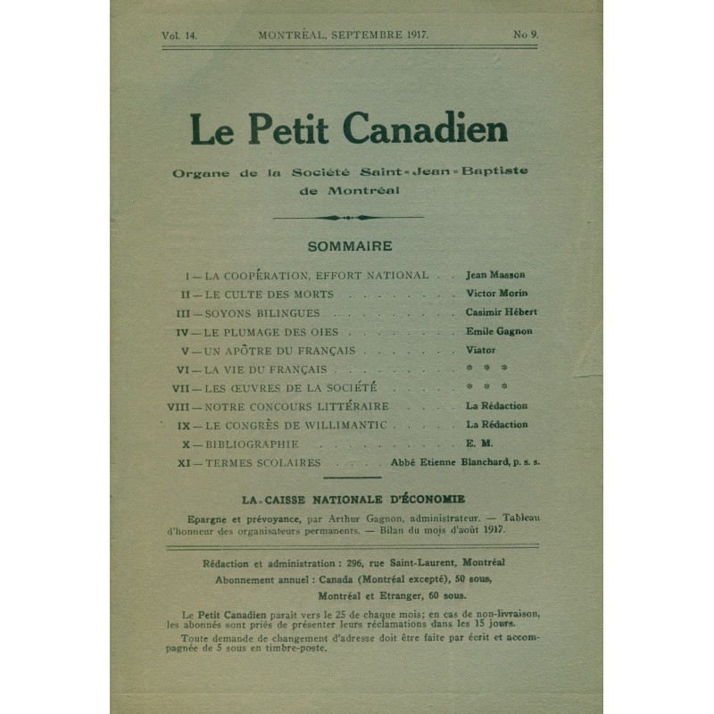 Le Petit Canadien - Volume 14 - Septembre 1917 - Numéro 9 