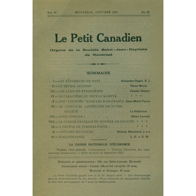 Le Petit Canadien - Volume 14 - Octobre 1917 - Numéro 10 