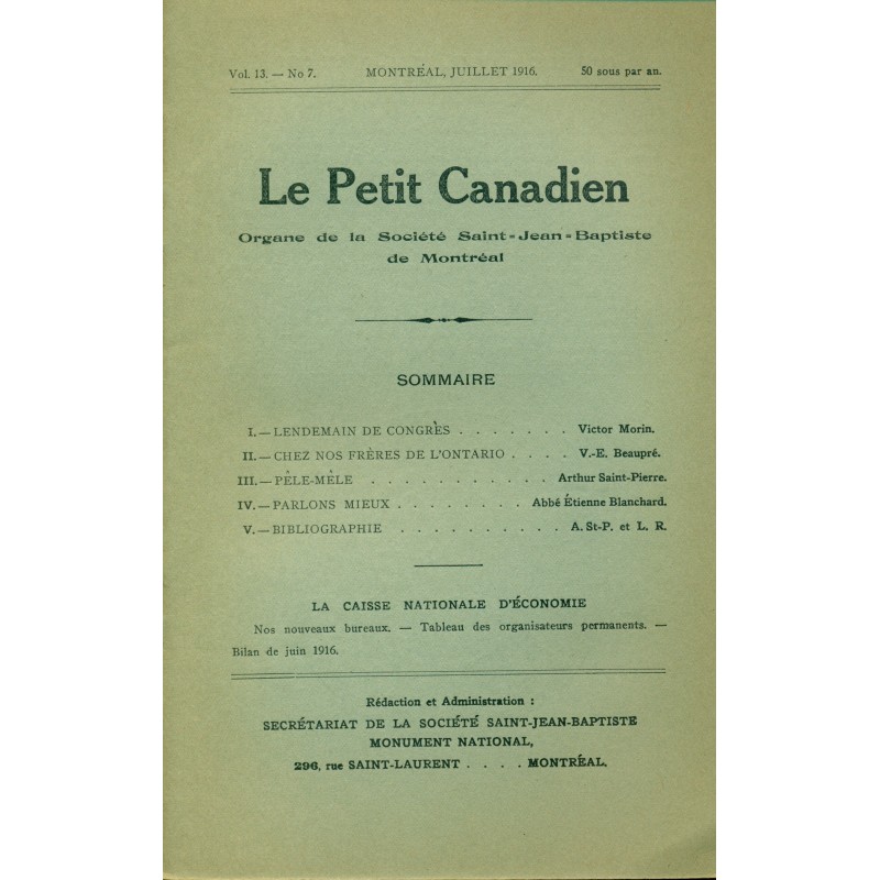 Le Petit Canadien - Volume 13-  Juillet 1916 - Numéro 7 