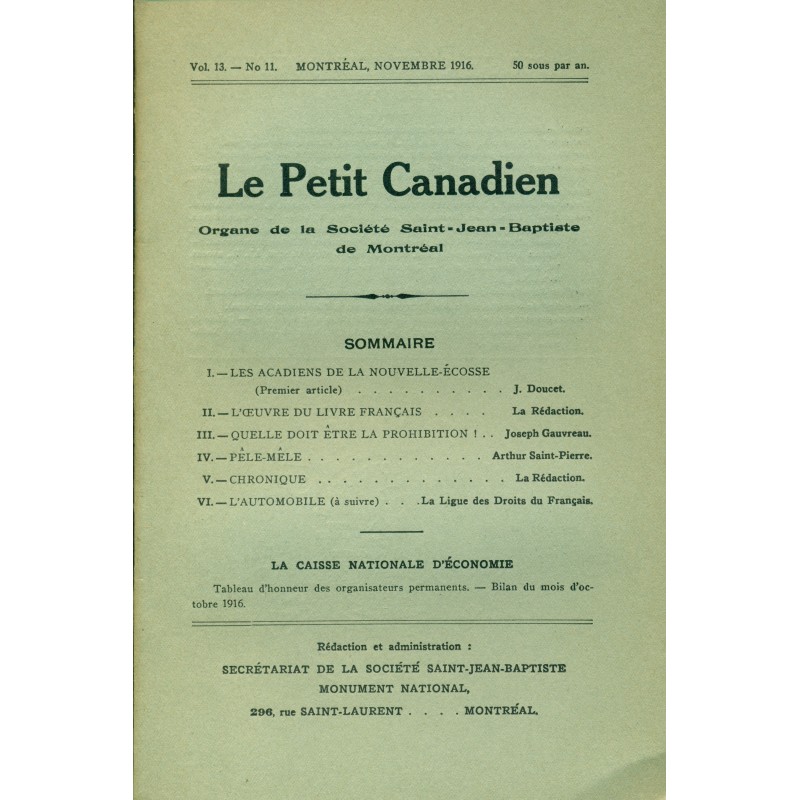 Le Petit Canadien - Volume 13 - Novembre 1916 - Numéro 11 