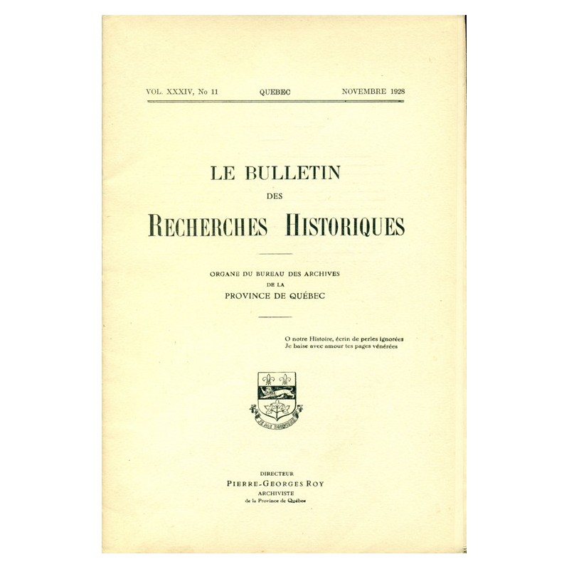 LE BULLETIN DES RECHERCHES HISTORIQUES VOL XXXIV, NO 11 – NOVEMBRE 1928 