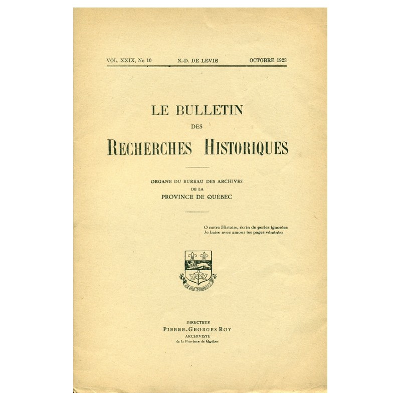 LE BULLETIN DES RECHERCHES HISTORIQUES VOL XXIX, NO 10 – OCTOBRE 1923 