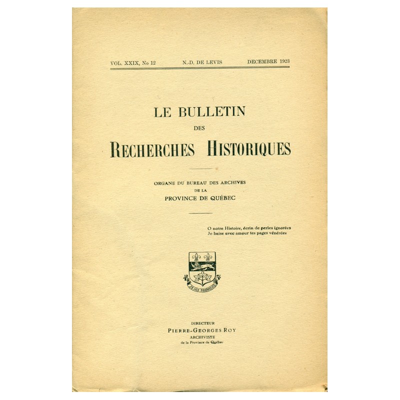 LE BULLETIN DES RECHERCHES HISTORIQUES VOL XXIX, NO 12 – DÉCEMBRE 1923 