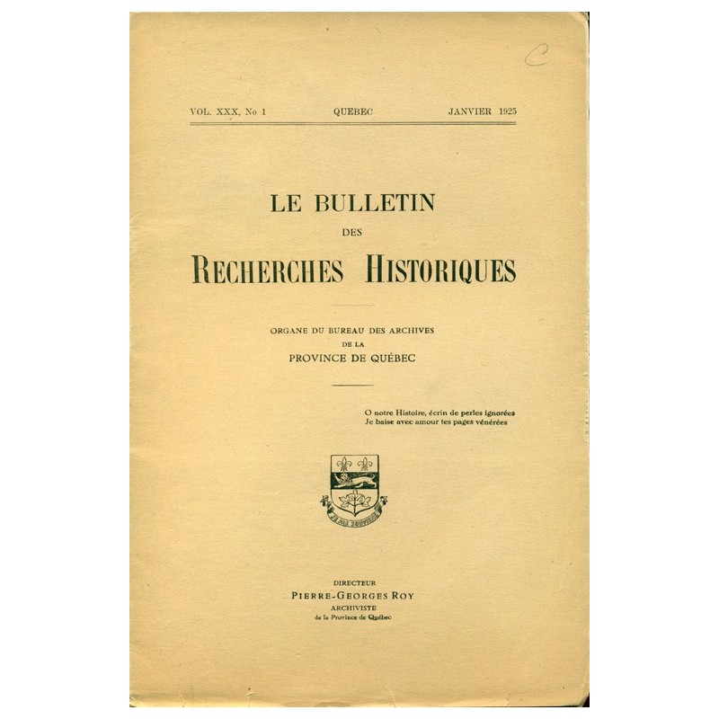 LE BULLETIN DES RECHERCHES HISTORIQUES VOL XXX, NO 1 – JANVIER 1925 