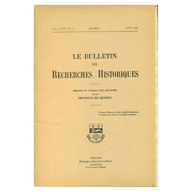 LE BULLETIN DES RECHERCHES HISTORIQUES VOL XXXVI, NO 8 – AOÛT 1930 