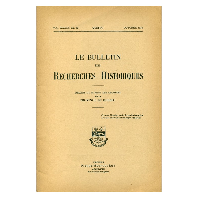 LE BULLETIN DES RECHERCHES HISTORIQUES VOL XXXIX, NO 10 – OCTOBRE 1933 