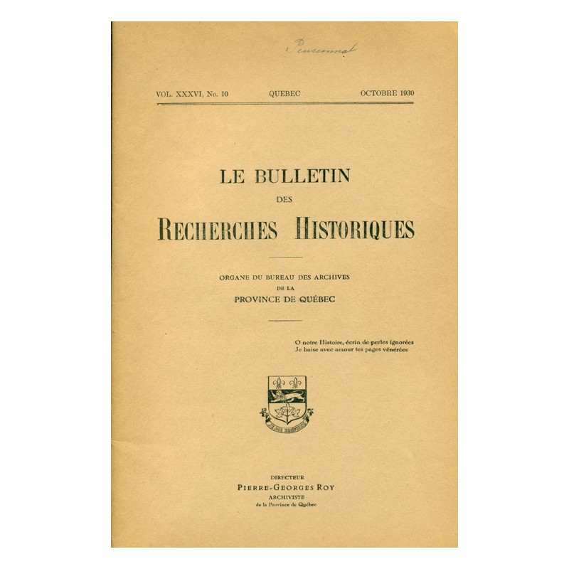 LE BULLETIN DES RECHERCHES HISTORIQUES VOL XXXVI, NO 10 – SEPTEMBRE 1930 