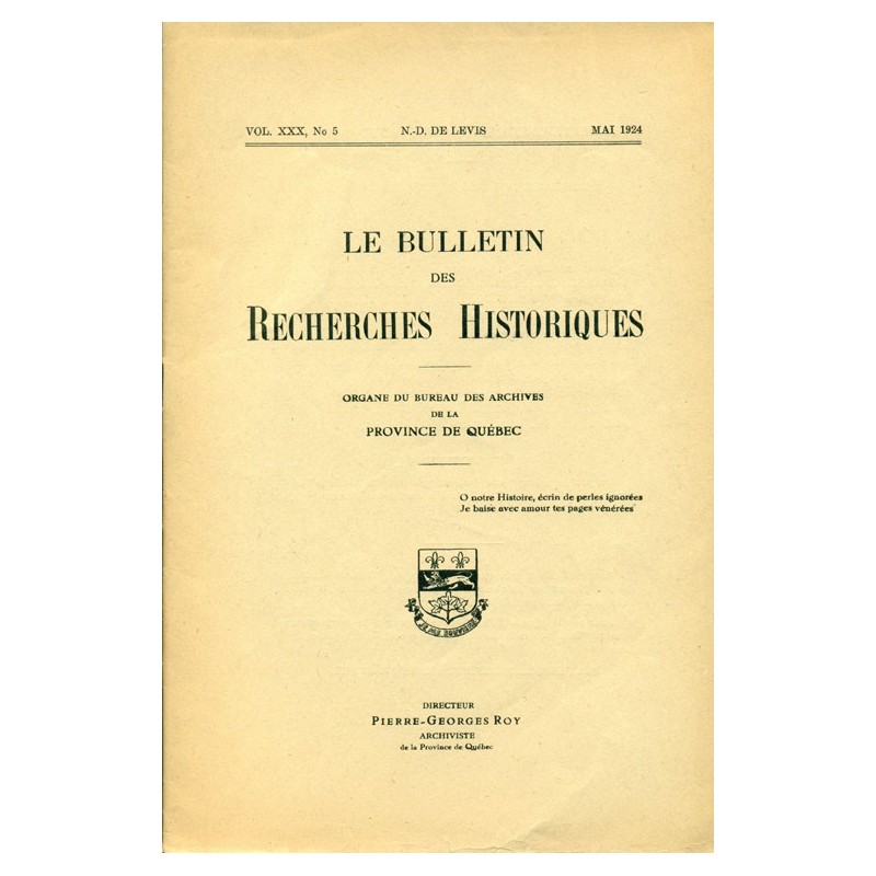 LE BULLETIN DES RECHERCHES HISTORIQUES VOL XXX, NO 5 – MAI 1924 