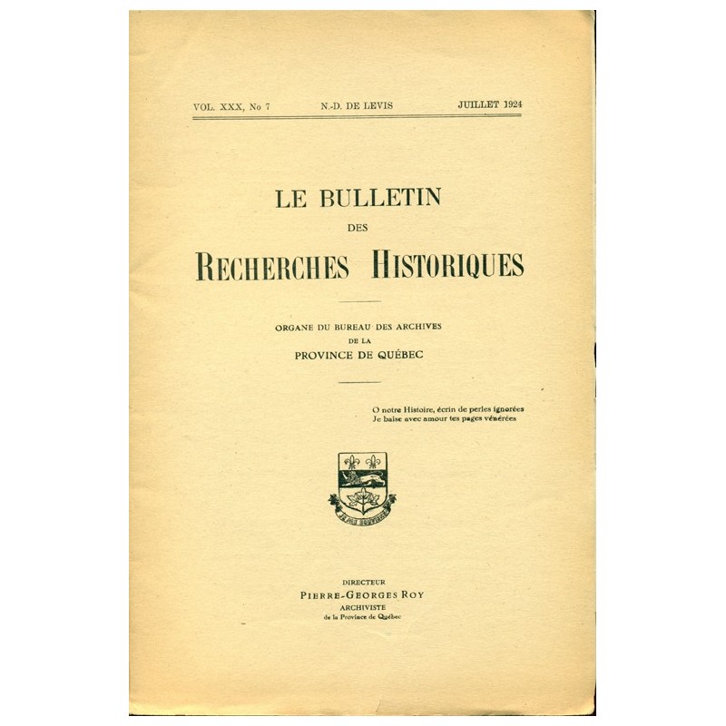 LE BULLETIN DES RECHERCHES HISTORIQUES VOL XXX, NO 7 – JUILLET 1924 