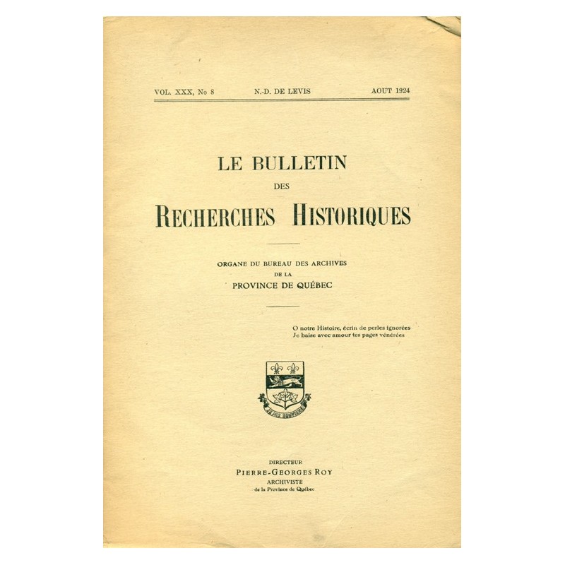 LE BULLETIN DES RECHERCHES HISTORIQUES VOL XXX, NO 8 – AOÛT 1924 