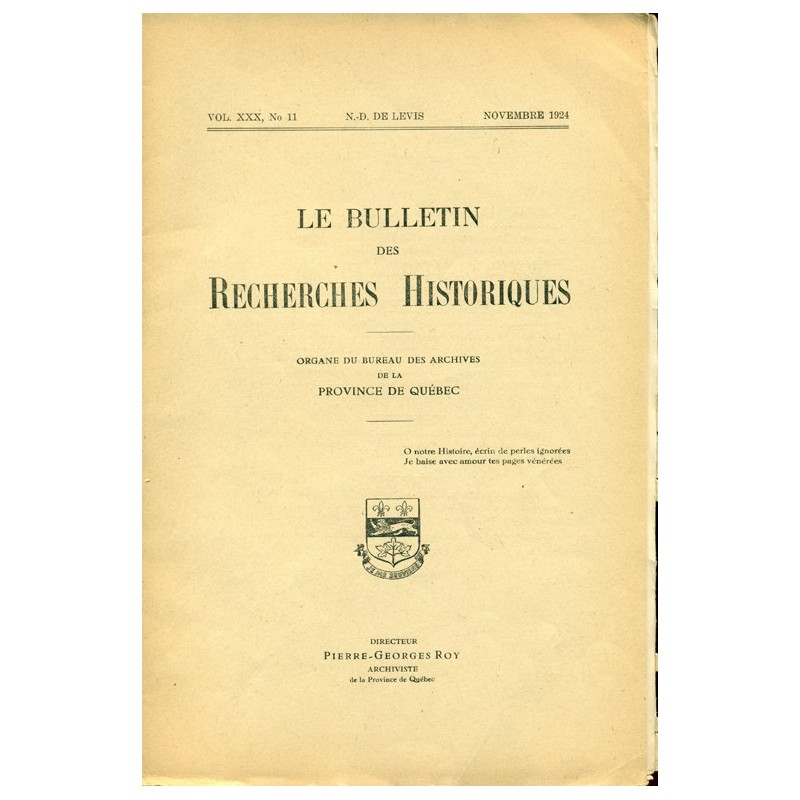 LE BULLETIN DES RECHERCHES HISTORIQUES VOL XXX, NO 11 – NOVEMBRE 1924 