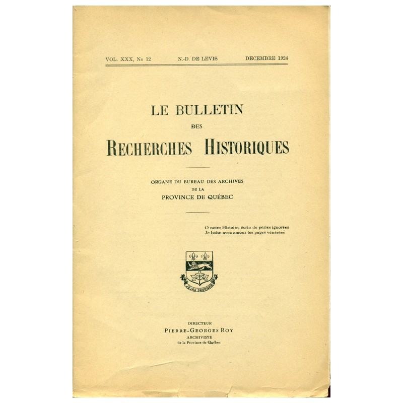 LE BULLETIN DES RECHERCHES HISTORIQUES VOL XXX, NO 12 – DÉCEMBRE 1924 