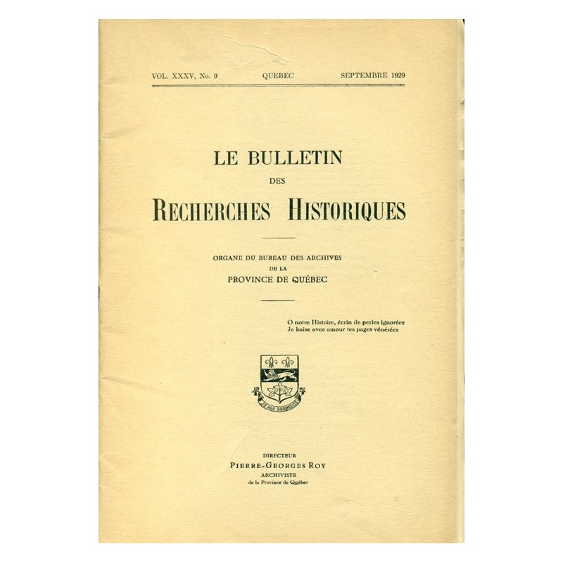 LE BULLETIN DES RECHERCHES HISTORIQUES VOL XXXV, NO 9 – SEPTEMBRE 1929 