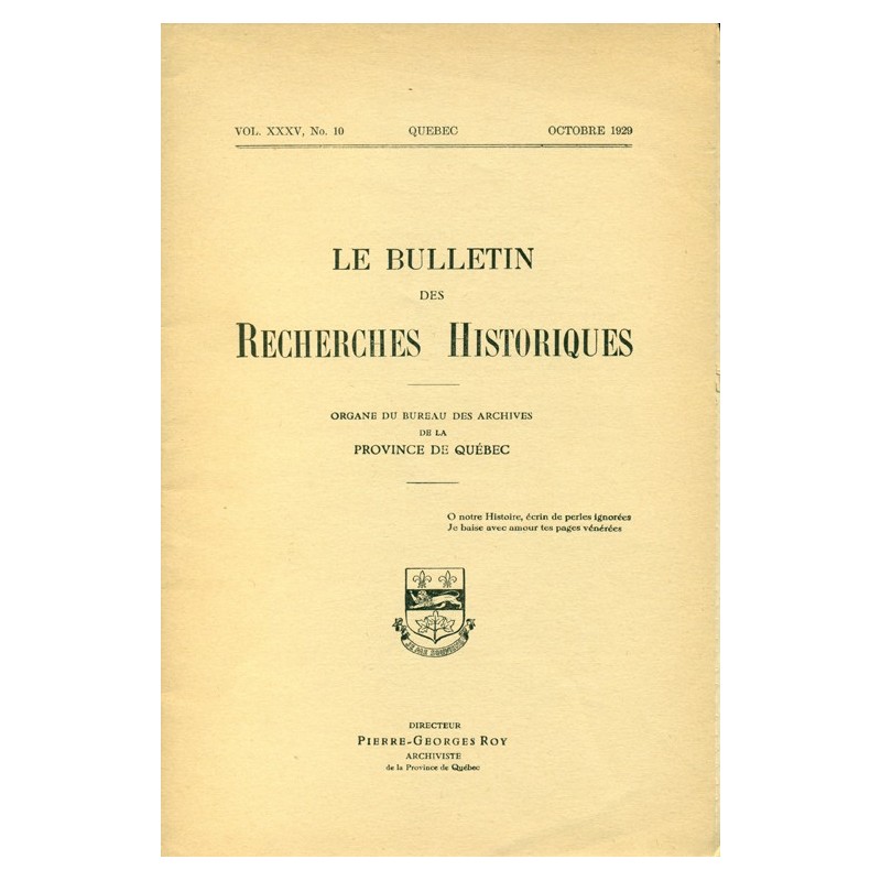 LE BULLETIN DES RECHERCHES HISTORIQUES VOL XXXV, NO 10 – OCTOBRE 1929 